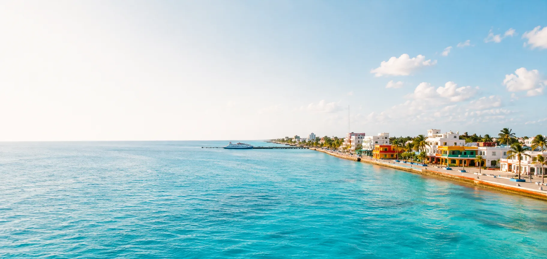 San Miguel waterfront and Cozumel coastline